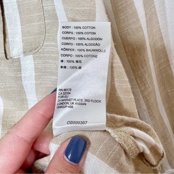 Urban Outfitters Women’s Tan White Striped Button Down Oversized Shirt Sz XS - Picture 6 of 12